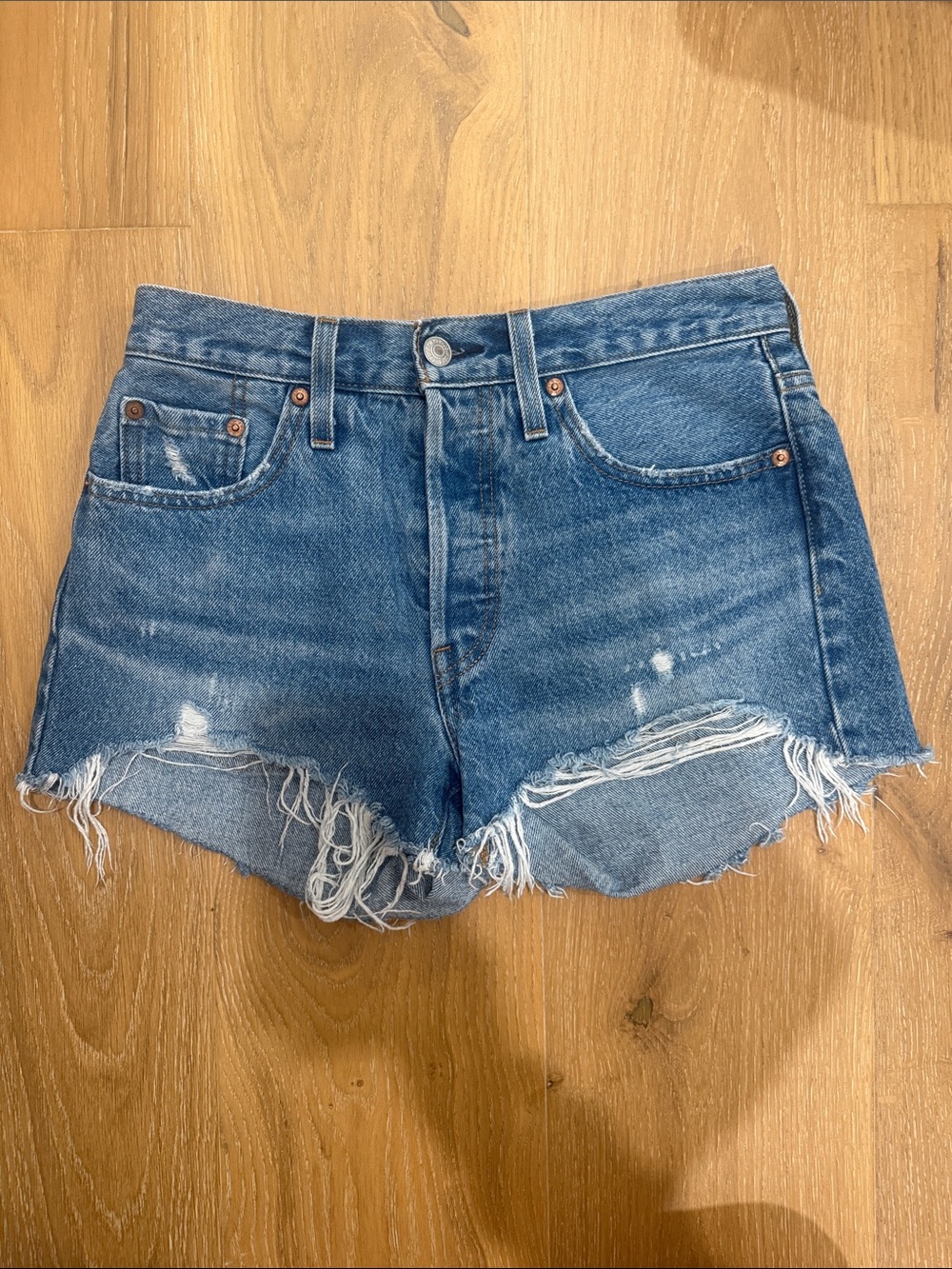 Levi's Distressed High-Rise Denim Shorts - Blue